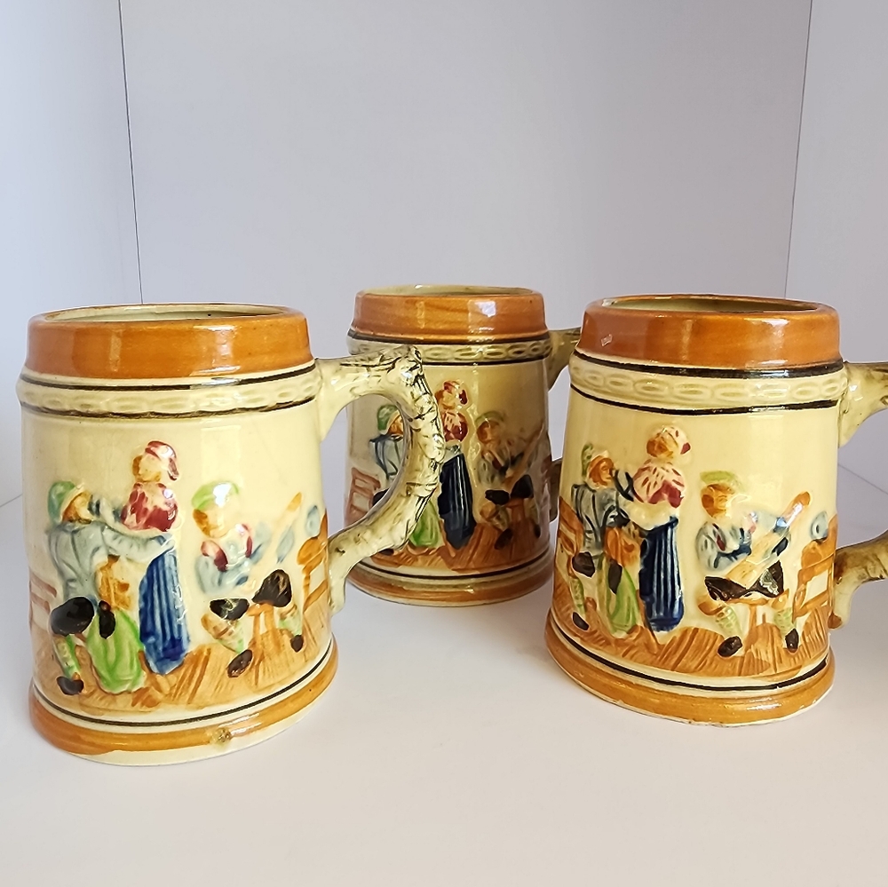 Vintage Set of 3 Japanese Ceramic Beer Steins